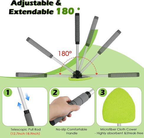 7PCS Windshield Cleaner Tool, Car Windshield Cleaner Tool+Side Mirror Squeegee +3 Microfiber Pads+100ml Spray Bottle+1 Detailing Brush,12-19inches Extendable Handle,180° Rotation in Kuwait