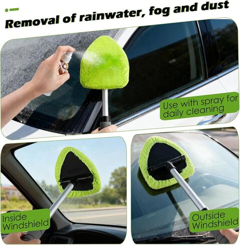 7PCS Windshield Cleaner Tool, Car Windshield Cleaner Tool+Side Mirror Squeegee +3 Microfiber Pads+100ml Spray Bottle+1 Detailing Brush,12-19inches Extendable Handle,180° Rotation in Kuwait