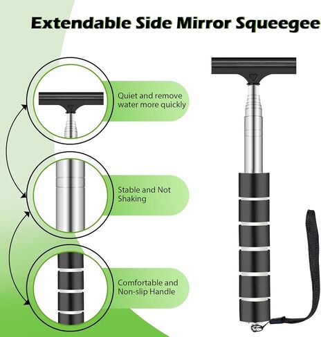 7PCS Windshield Cleaner Tool, Car Windshield Cleaner Tool+Side Mirror Squeegee +3 Microfiber Pads+100ml Spray Bottle+1 Detailing Brush,12-19inches Extendable Handle,180° Rotation in Kuwait