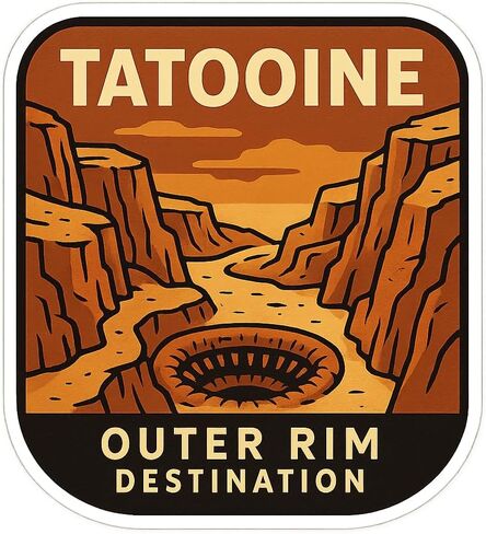 Tatooine Outer Rim Destination Retro Tourism Badge Sticker (2.75" x 3") in Saudi Arabia