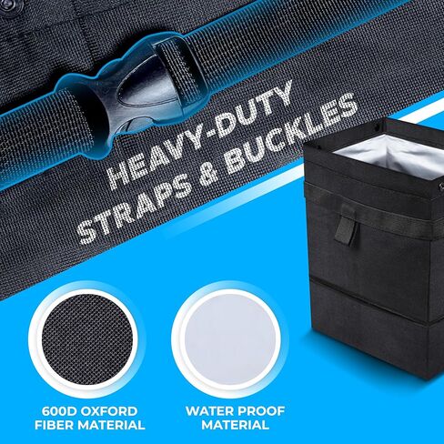 EcoNour Foldable Car Trash Bag Hanging, Garbage Bag and Waterproof Trash Can for Car, Leakproof Trash Can, SUV and Truck Seat Backs, Home, Office - Holds 2.5 Gallons (Black) in Kuwait