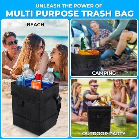 EcoNour Foldable Car Trash Bag Hanging, Garbage Bag and Waterproof Trash Can for Car, Leakproof Trash Can, SUV and Truck Seat Backs, Home, Office - Holds 2.5 Gallons (Black) in Kuwait