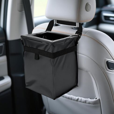 Car Trash Bag, Leakproof Waterproof Auto Garbage Container, Collapsible Portable Hanging Organizer for Car, SUV and Truck Seat Backs, 3 Gallons 9.05x6.89x10.63 Inches Black in Saudi Arabia