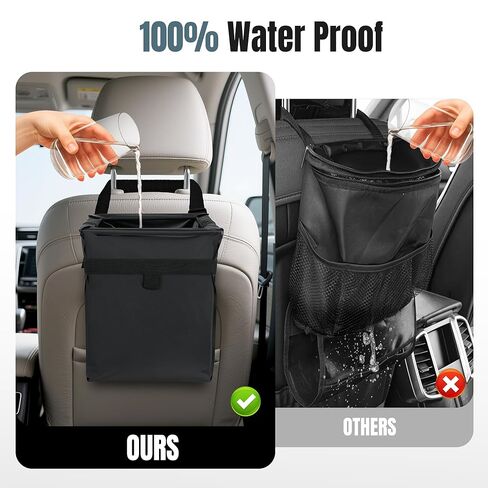 Car Trash Bag, Leakproof Waterproof Auto Garbage Container, Collapsible Portable Hanging Organizer for Car, SUV and Truck Seat Backs, 3 Gallons 9.05x6.89x10.63 Inches Black in Saudi Arabia
