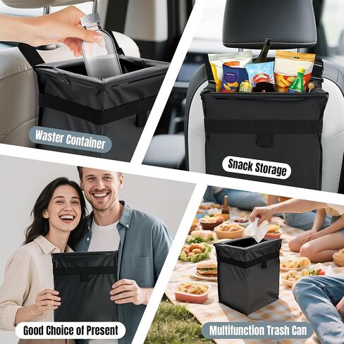 Car Trash Bag, Leakproof Waterproof Auto Garbage Container, Collapsible Portable Hanging Organizer for Car, SUV and Truck Seat Backs, 3 Gallons 9.05x6.89x10.63 Inches Black in Saudi Arabia