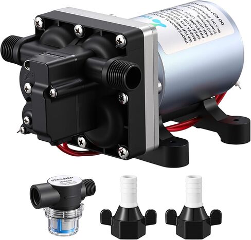 مضخة مياه Lounsweer 12V RV - مضخة مياه ثورة 3.5 GPM / 55 PSI مع التشغيل الجاف والحماية الحرارية، تشغيل هادئ متوافق مع RV، المقطورة، العربة، الدش، استبدال الرشاش، F45-035-055-101 in Kuwait