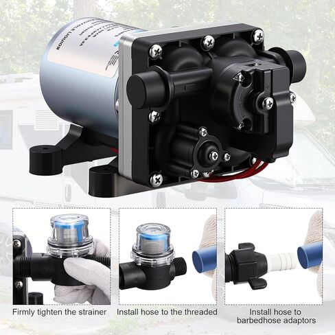 مضخة مياه Lounsweer 12V RV - مضخة مياه ثورة 3.5 GPM / 55 PSI مع التشغيل الجاف والحماية الحرارية، تشغيل هادئ متوافق مع RV، المقطورة، العربة، الدش، استبدال الرشاش، F45-035-055-101 in Kuwait