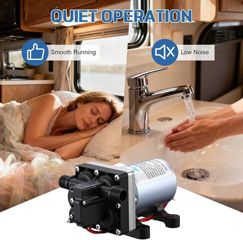 مضخة مياه Lounsweer 12V RV - مضخة مياه ثورة 3.5 GPM / 55 PSI مع التشغيل الجاف والحماية الحرارية، تشغيل هادئ متوافق مع RV، المقطورة، العربة، الدش، استبدال الرشاش، F45-035-055-101 in Kuwait