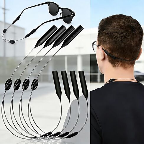 5 Pack Glasses Strap for Men Women, Adjustable Eyeglass Holder Strap Sports Sunglasses Retainer, Anti-Slip Eyewear Lanyard Cord for Running Fishing, Black in Saudi Arabia