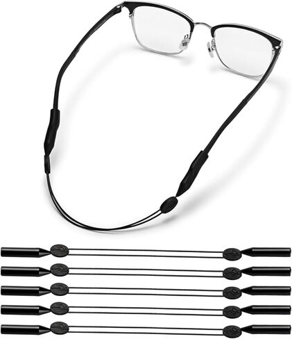 5 Pack Glasses Strap for Men Women, Adjustable Eyeglass Holder Strap Sports Sunglasses Retainer, Anti-Slip Eyewear Lanyard Cord for Running Fishing, Black in Saudi Arabia
