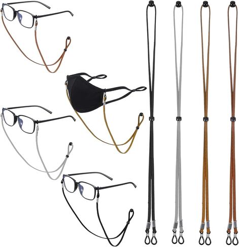 4 Pcs Eyeglasses Strap for Men & Women, Adjustable Eye Glasses Holders Around Neck, Leather Glasses Lanyard for Women, Dark Colors Eyeglass Chain in Saudi Arabia