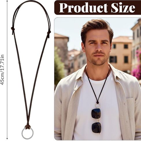 1 Pcs Glasses Necklace Sunglasses Holder Eyeglasses Necklace Hanging Ring Leather Cord Adjustable Eyeglasses Strap Leather Stylist Men Loop Reading Glasses Holder for Sunglasses Eyeglass in Saudi Arabia
