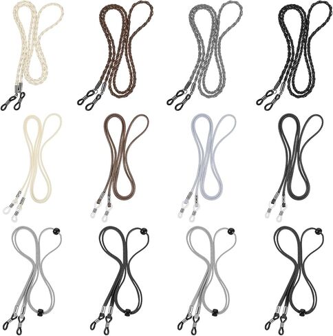 12Pcs Eyeglasses Strap, Leather Eye Glasses Holders Glasses Chain for Men and Women Adjustable Sunglasses Strap Around Neck Dark Colors Eyewear Retainer Lanyard in Saudi Arabia