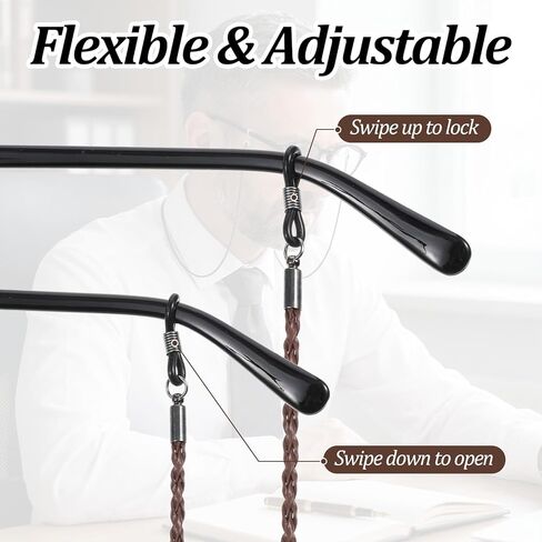 12Pcs Eyeglasses Strap, Leather Eye Glasses Holders Glasses Chain for Men and Women Adjustable Sunglasses Strap Around Neck Dark Colors Eyewear Retainer Lanyard in Saudi Arabia