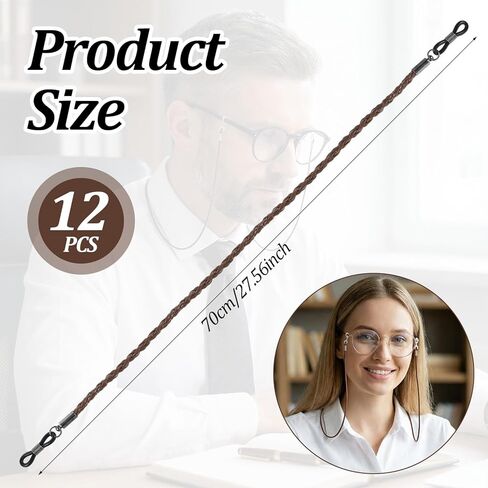 12Pcs Eyeglasses Strap, Leather Eye Glasses Holders Glasses Chain for Men and Women Adjustable Sunglasses Strap Around Neck Dark Colors Eyewear Retainer Lanyard in Saudi Arabia