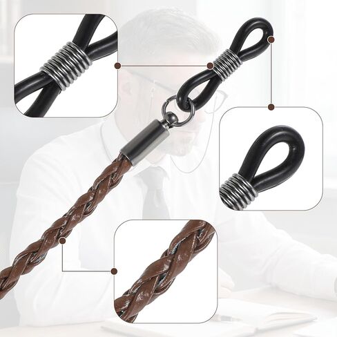 12Pcs Eyeglasses Strap, Leather Eye Glasses Holders Glasses Chain for Men and Women Adjustable Sunglasses Strap Around Neck Dark Colors Eyewear Retainer Lanyard in Saudi Arabia