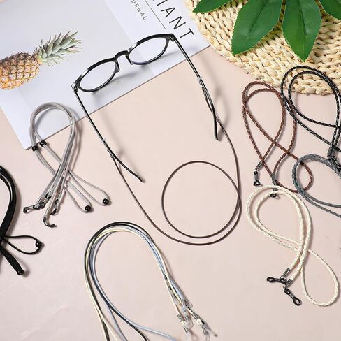 12Pcs Eyeglasses Strap, Leather Eye Glasses Holders Glasses Chain for Men and Women Adjustable Sunglasses Strap Around Neck Dark Colors Eyewear Retainer Lanyard in Saudi Arabia