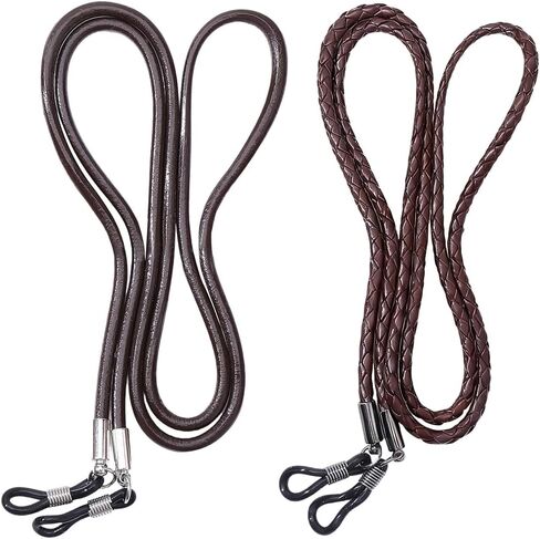 2PCS 2 Styles Cowhide Leather Glasses Strap Braided Eyeglasses Holders Chains Around Neck in Saudi Arabia