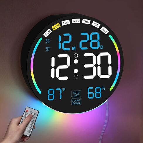 ساعة حائط رقمية كبيرة مع شاشة LED مقاس 10.3 بوصة، منبه، مؤقت للعد التنازلي، التوقيت الصيفي، درجة الحرارة، الرطوبة، التعتيم التلقائي، جهاز التحكم عن بعد، ضوء ليلي للفصول الدراسية، غرفة النوم، غرفة المعيشة، المكتب، صالة الألعاب الرياضية in Kuwait
