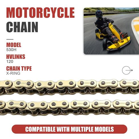 530 X-Ring Motorcycle Chain 120 Links with and Connecting Master Link 530H High Performance Heavy Duty Gold Drive Chain for Motorcycle Bicycle Go Kart Mini Trail Bike in Saudi Arabia