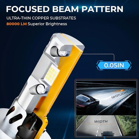 Fit for Hyundai Elantra 2001 2002 2003 2004 2005 2006 H1 H7 Light Bulbs Combo, H1 High Beam + H7 Low Beam 80,000LM 6500K Cool White, 1:1 Design, 3-Minute Plug & Play Installation, Pack of 4 in Saudi Arabia