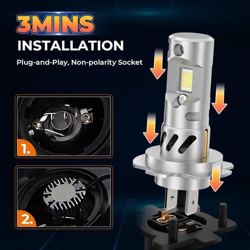 Fit for Hyundai Elantra 2001 2002 2003 2004 2005 2006 H1 H7 Light Bulbs Combo, H1 High Beam + H7 Low Beam 80,000LM 6500K Cool White, 1:1 Design, 3-Minute Plug & Play Installation, Pack of 4 in Saudi Arabia