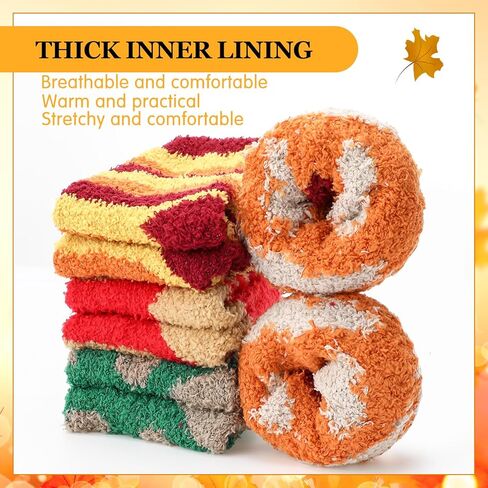 Newcotte 12 Pcs Halloween Fuzzy Socks Set Pumpkin Spooky Warm Soft Coral Fleece Socks Ghost Candy Corn Skull Round Eyes Dot Pattern Cozy Novelty for Fall Halloween Party Women Teens Unisex Gift in Saudi Arabia