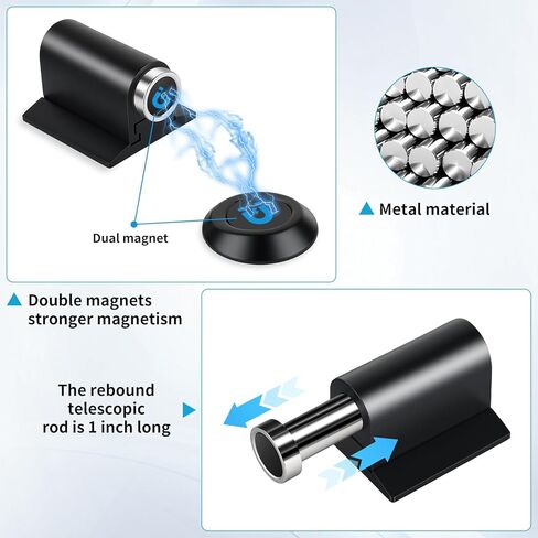 Magnetic Door Stoppers, Magnet Door Stop - Stainless Steel Door Catch, Retractable Bottom of Door Holder Suits Gaps Within 1.4" Keep Door Open, No Drill 3M Adhesive & Screws - Black 1Pack in Saudi Arabia