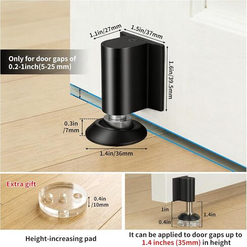 Magnetic Door Stoppers, Magnet Door Stop - Stainless Steel Door Catch, Retractable Bottom of Door Holder Suits Gaps Within 1.4" Keep Door Open, No Drill 3M Adhesive & Screws - Black 1Pack in Saudi Arabia