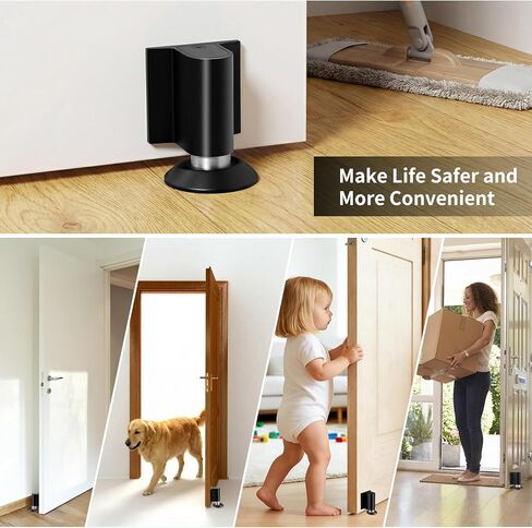 Magnetic Door Stoppers, Magnet Door Stop - Stainless Steel Door Catch, Retractable Bottom of Door Holder Suits Gaps Within 1.4" Keep Door Open, No Drill 3M Adhesive & Screws - Black 1Pack in Saudi Arabia