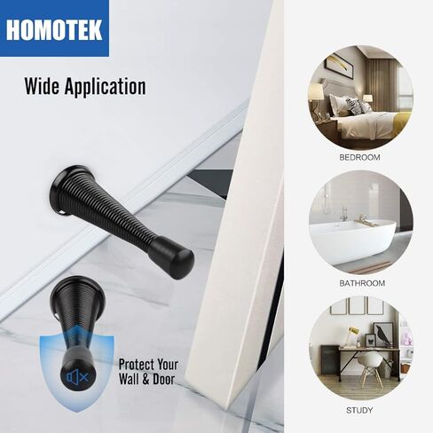 HOMOTEK 12 Pack Spring Door Stopper with Rubber Bumper 3-1/8" Flexible Spring Heavy Duty Wall Door Stop Low Mounted Door Bumper for Home (Upgrade Black) in Saudi Arabia