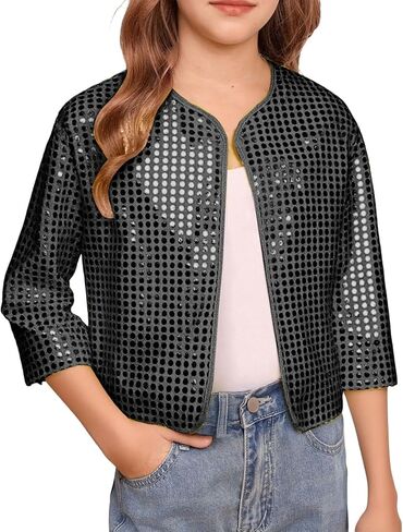 Sparkly Tops for Kids Dot Sequin Long Sleeve Cardigan Lightweight Carnival Cheerleader Stage Stylish Cardigan in Saudi Arabia