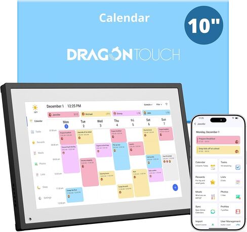 مخطط عمل التقويم الرقمي مقاس 15.6 بوصة من Dragon Touch - شاشة لمس تفاعلية بدقة 1080 بكسل عالية الدقة، مخطط عائلي ذكي، شاشة تقويم رقمية على الحائط ومكتب قابل للتركيب من أجل جدولة سلسة باللون الأسود in Saudi Arabia