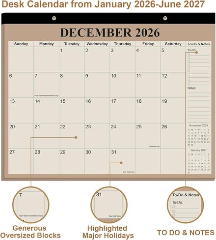 تقويم مكتب 2026 - تقويم 2026-2027 من يناير 2026 إلى يونيو 2027، تقويم 18 شهرًا مع ورق سميك للمكتب والمنزل وتنظيم المدرسة، 14 بوصة × 11 بوصة، سماوي in Kuwait