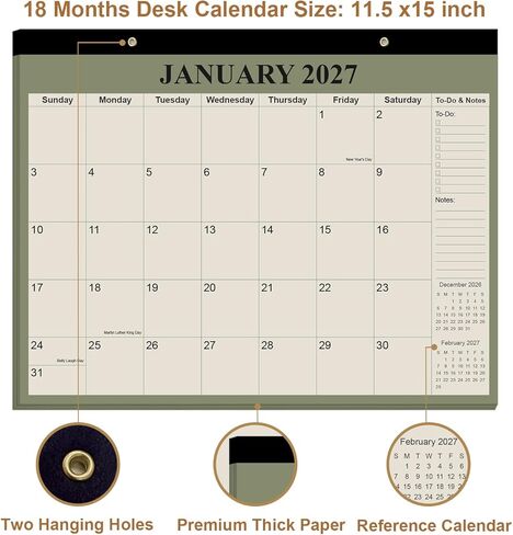 تقويم مكتب 2026 - تقويم 2026-2027 من يناير 2026 إلى يونيو 2027، تقويم 18 شهرًا مع ورق سميك للمكتب والمنزل وتنظيم المدرسة، 14 بوصة × 11 بوصة، سماوي in Kuwait
