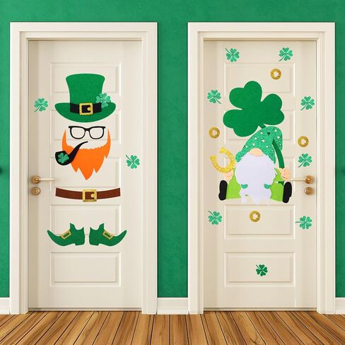UPINS 6 Sheets St. Patrick's Door Stickers Decorations Window Wall Stickers Saint Patty Shamrock Gnome Leprechaun DIY Glitter Apartment Large Door Garage Decorations in Saudi Arabia