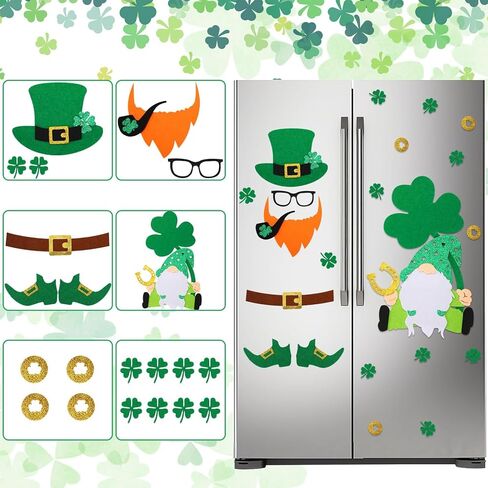 UPINS 6 Sheets St. Patrick's Door Stickers Decorations Window Wall Stickers Saint Patty Shamrock Gnome Leprechaun DIY Glitter Apartment Large Door Garage Decorations in Saudi Arabia