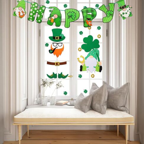 UPINS 6 Sheets St. Patrick's Door Stickers Decorations Window Wall Stickers Saint Patty Shamrock Gnome Leprechaun DIY Glitter Apartment Large Door Garage Decorations in Saudi Arabia