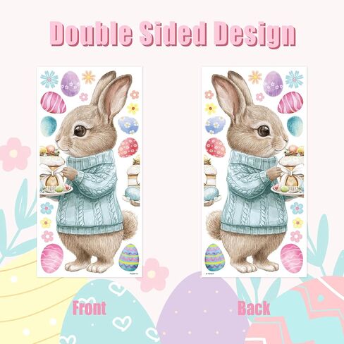 2 Pcs Large Easter Bunny Window Clings, 23.62"×11.81" Static Vintage Easter Egg Window Stickers for Glass Window Decor, Double-Sided Rabbit Decorations for Home School Party Supplies in Saudi Arabia