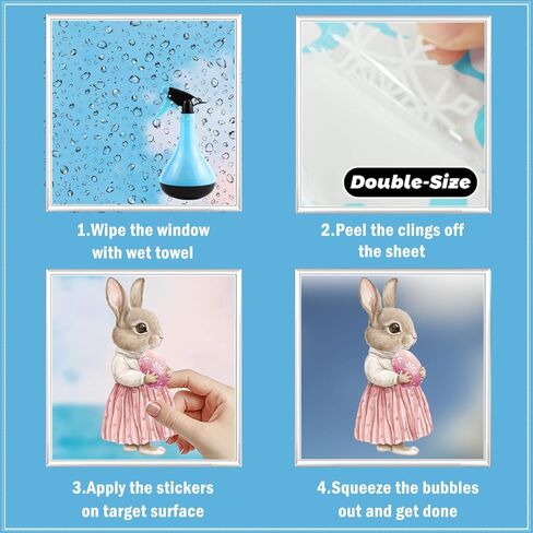 2 Pcs Large Easter Bunny Window Clings, 23.62"×11.81" Static Vintage Easter Egg Window Stickers for Glass Window Decor, Double-Sided Rabbit Decorations for Home School Party Supplies in Saudi Arabia