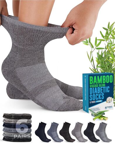 Doctor's Select Bamboo Viscose Diabetic Socks for Women & Men - 6 Pairs, Viscose Bamboo Socks Woman, Non Binding, Wide Top in Kuwait
