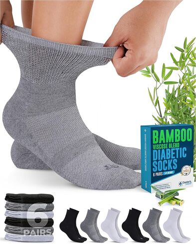 Doctor's Select Bamboo Viscose Diabetic Socks for Women & Men - 6 Pairs, Viscose Bamboo Socks Woman, Non Binding, Wide Top in Kuwait