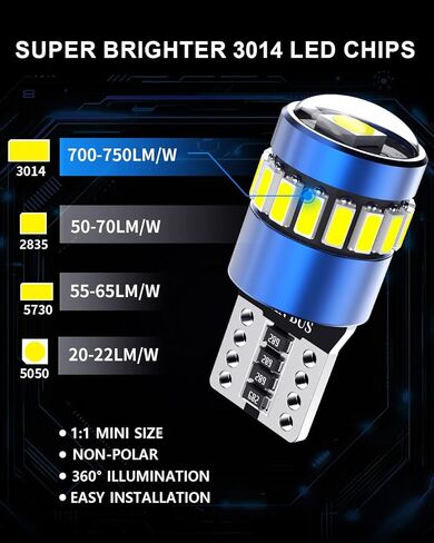 T10 194 لمبات LED أصفر كهرماني، Canbus خالية من الأخطاء 168 2825 W5W مع 3014 SMD Chips LED لمبة للسيارة قبة خريطة باب لوحة أجهزة القياس أضواء لوحة الترخيص، حزمة من 2 in Kuwait