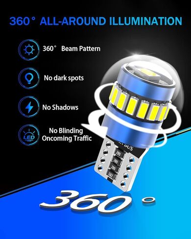 T10 194 لمبات LED أصفر كهرماني، Canbus خالية من الأخطاء 168 2825 W5W مع 3014 SMD Chips LED لمبة للسيارة قبة خريطة باب لوحة أجهزة القياس أضواء لوحة الترخيص، حزمة من 2 in Kuwait