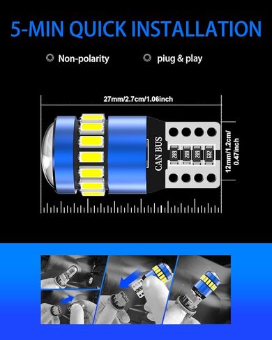 T10 194 لمبات LED أصفر كهرماني، Canbus خالية من الأخطاء 168 2825 W5W مع 3014 SMD Chips LED لمبة للسيارة قبة خريطة باب لوحة أجهزة القياس أضواء لوحة الترخيص، حزمة من 2 in Kuwait