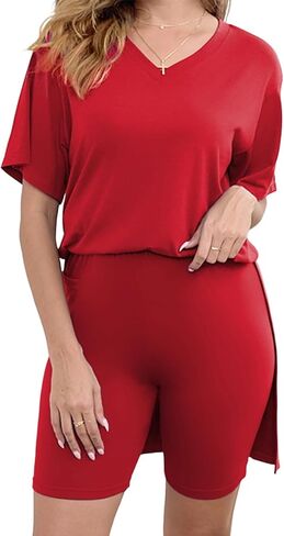 Difanlv Plus Size Womens 2 Piece Outfits Tracksuits Short Sleeve Tunic Tops Bodycon Shorts Sweatsuit Sets in Saudi Arabia