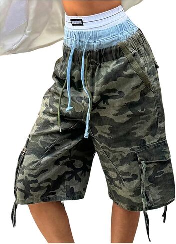 MakeMeChic Women's Y2k Camo Bermuda Denim Shorts Baggy Wide Leg Jean Cargo Shorts with Pockets in Saudi Arabia