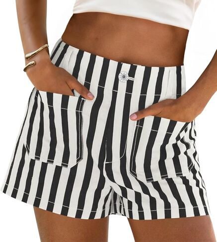 Cicy Bell Womens Summer Striped Jean Shorts Casual High Waisted Wide Leg Denim Shorts Beach Vacation Jorts in Kuwait