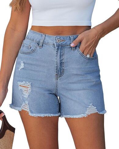 luvamia Jean Shorts for Women Trendy High Waisted Ripped Distressed Raw Hem Stretchy Denim Shorts Country Concert Outfit in Saudi Arabia