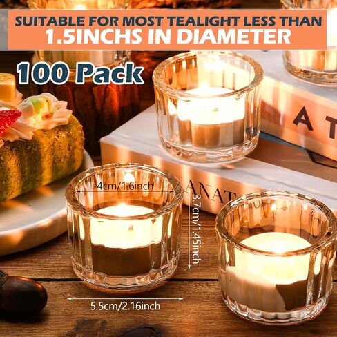 100 قطعة من حامل شموع Tealight الزجاجي من Mumufy حامل شموع نذرية مضلع من أجل قطعة مركزية لحفلات الزفاف والمنتجعات الصحية والتأمل وديكور المنزل (شفاف) in Kuwait